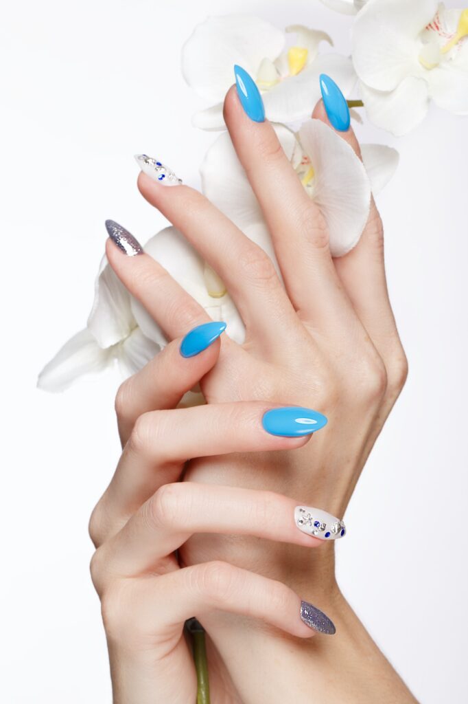 Beautiful summer blue manicure